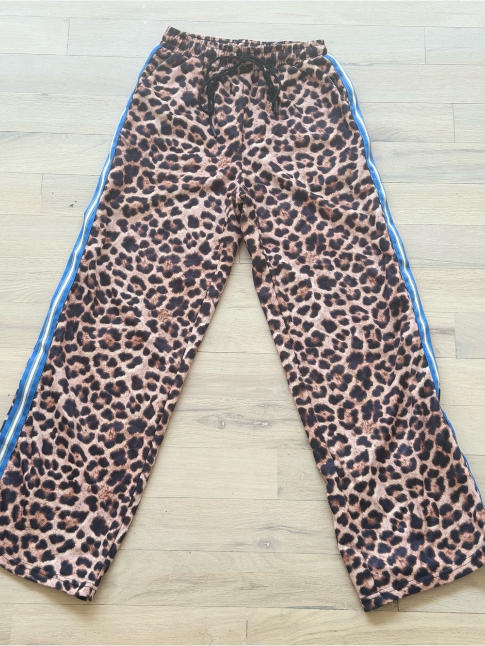 Leopard Print Lounge Pants with Blue Side Stripes